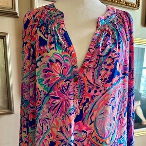 Lily Pulitzer 100% silk Elsa top EUC Size Large